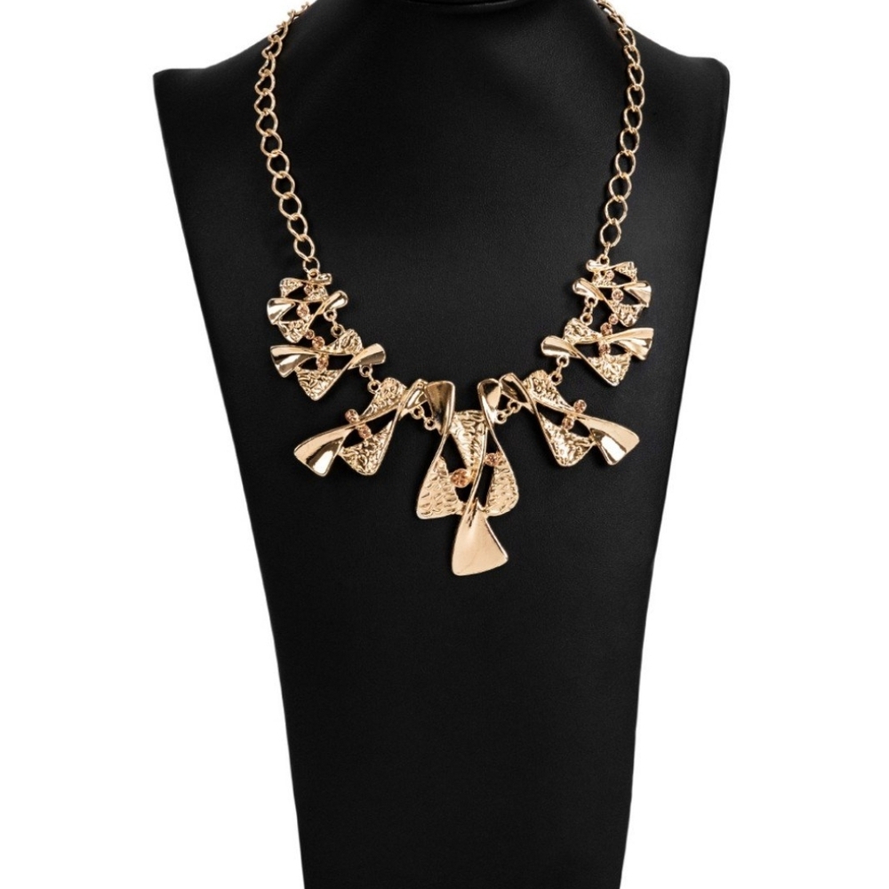 Paparazzi Gold Geometric Necklace The Sands Of Time Rhinestone Fashion Jewelry